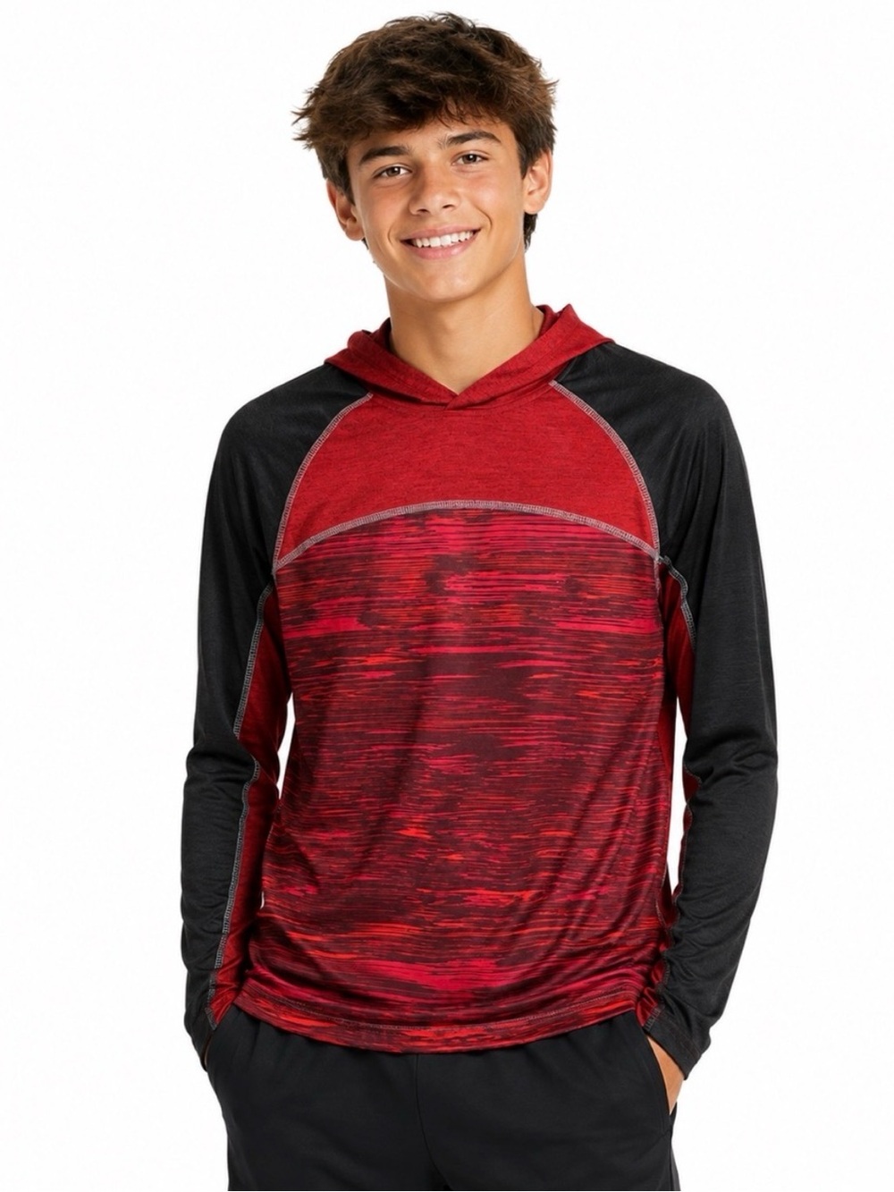Boys Long Sleeve Dr-Fit Hoodie Shirt Large  Athletic  JK Tech
